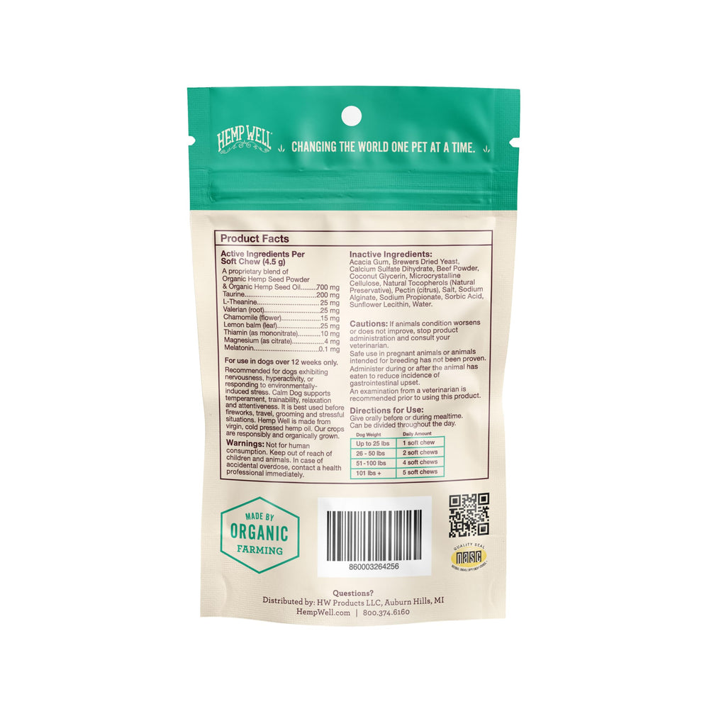 Hemp Well Calm Dog para viajes, masticables calmantes durante desplazamientos