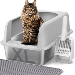 Bandeja Henkelion para gato en acero inoxidable extra grande con tapa, ideal para felinos grandes.