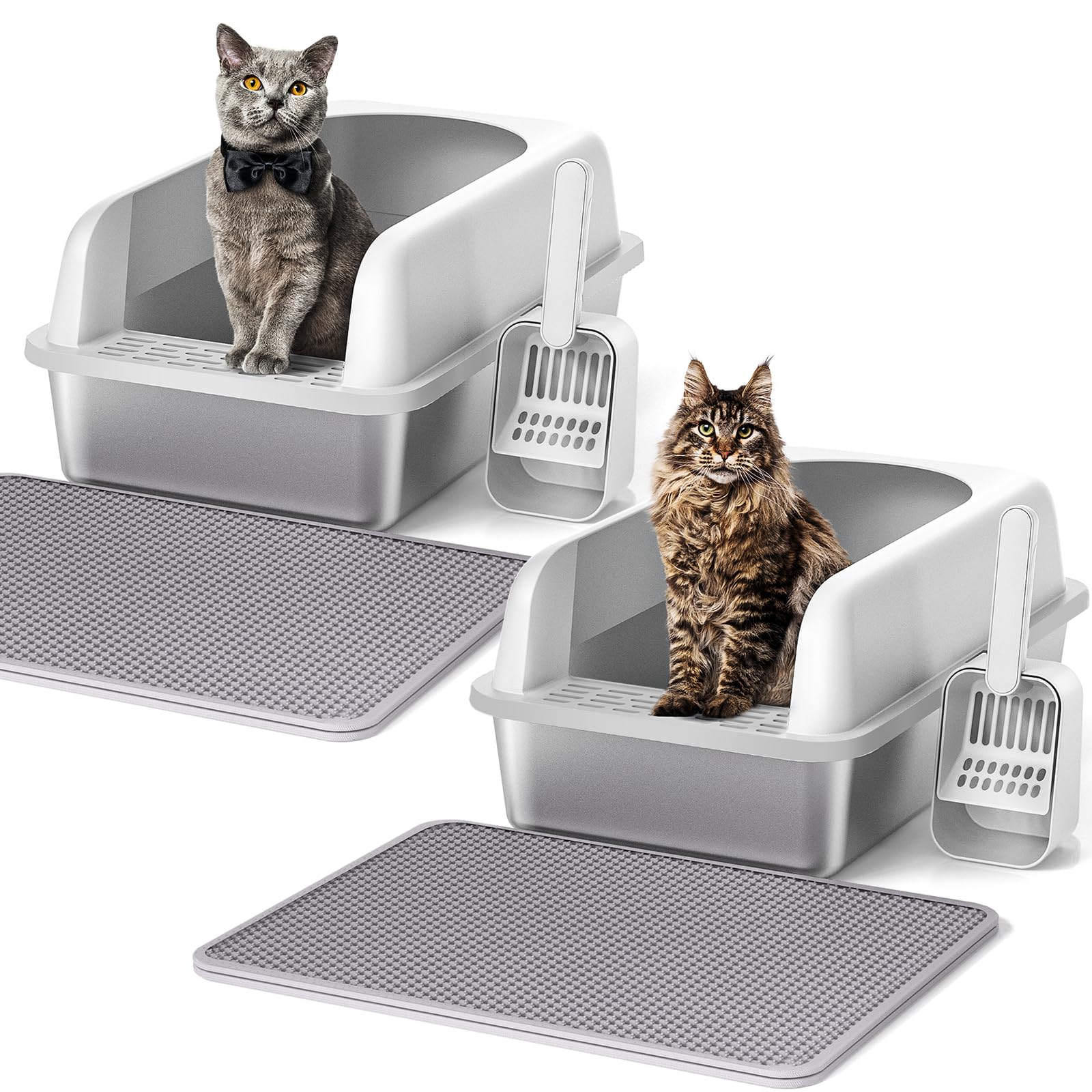 Henkelion: caja de arena de acero inoxidable con tapa frontal para control de olores.