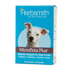 Herbsmith Microflora Plus cápsulas para perros, apoyo diario a la flora intestinal.