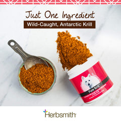 Herbsmith Pure Krill: mezcla con alimento para perros, omega-3 de uso diario.