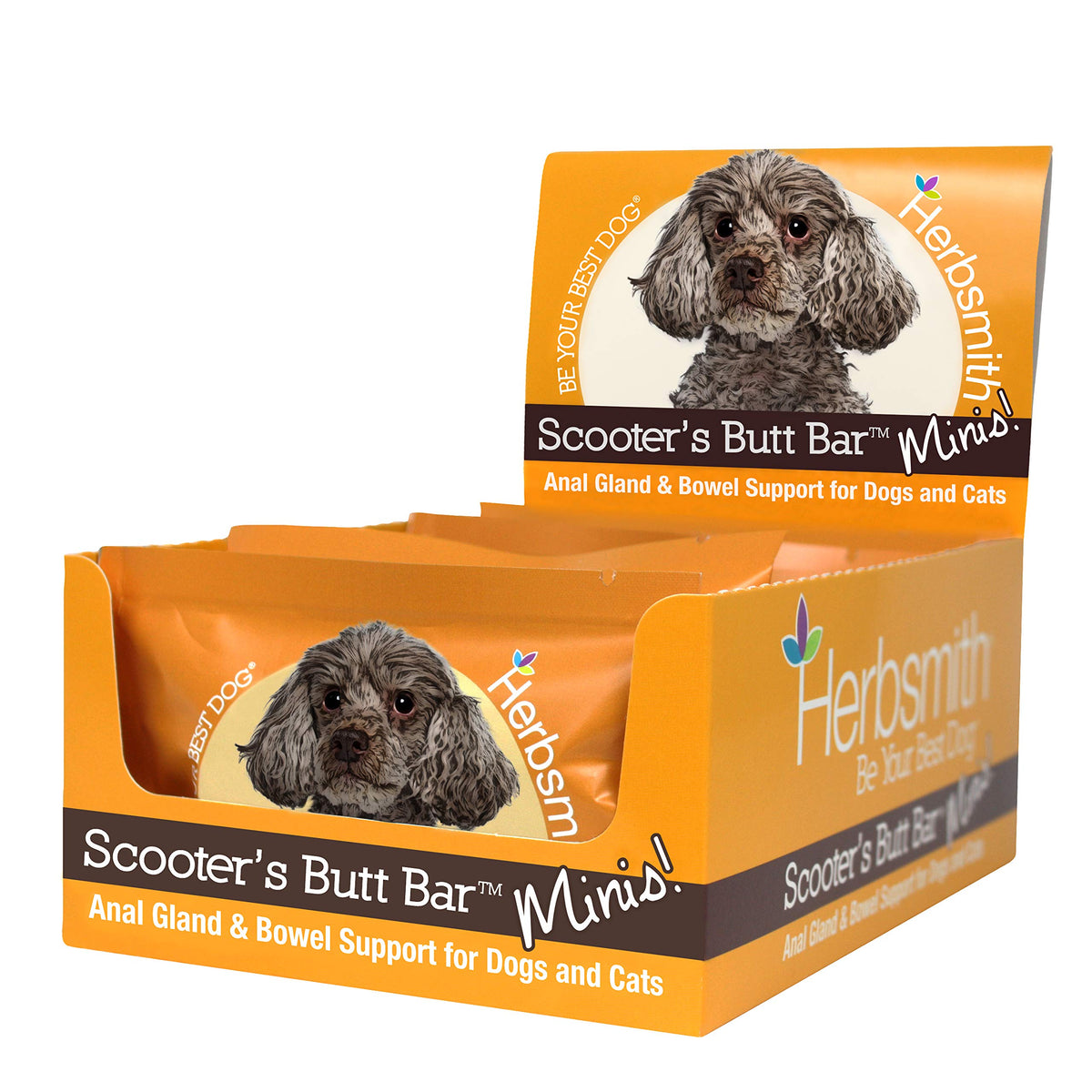 Herbsmith Scooter’s Butt Bars, barra mini, ideal como snack y apoyo digestivo para perros.