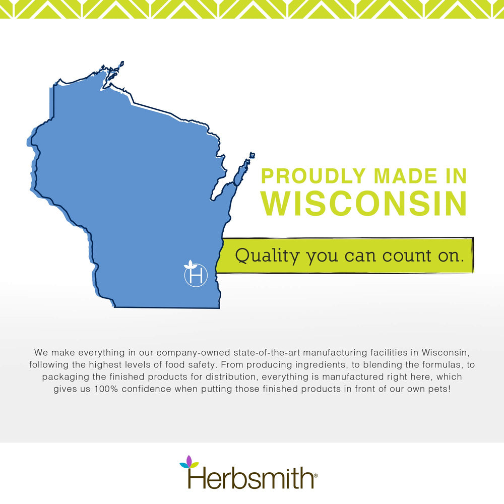 Herbsmith Slippery Elm formulado por veterinarios, confianza en cuidado natural.