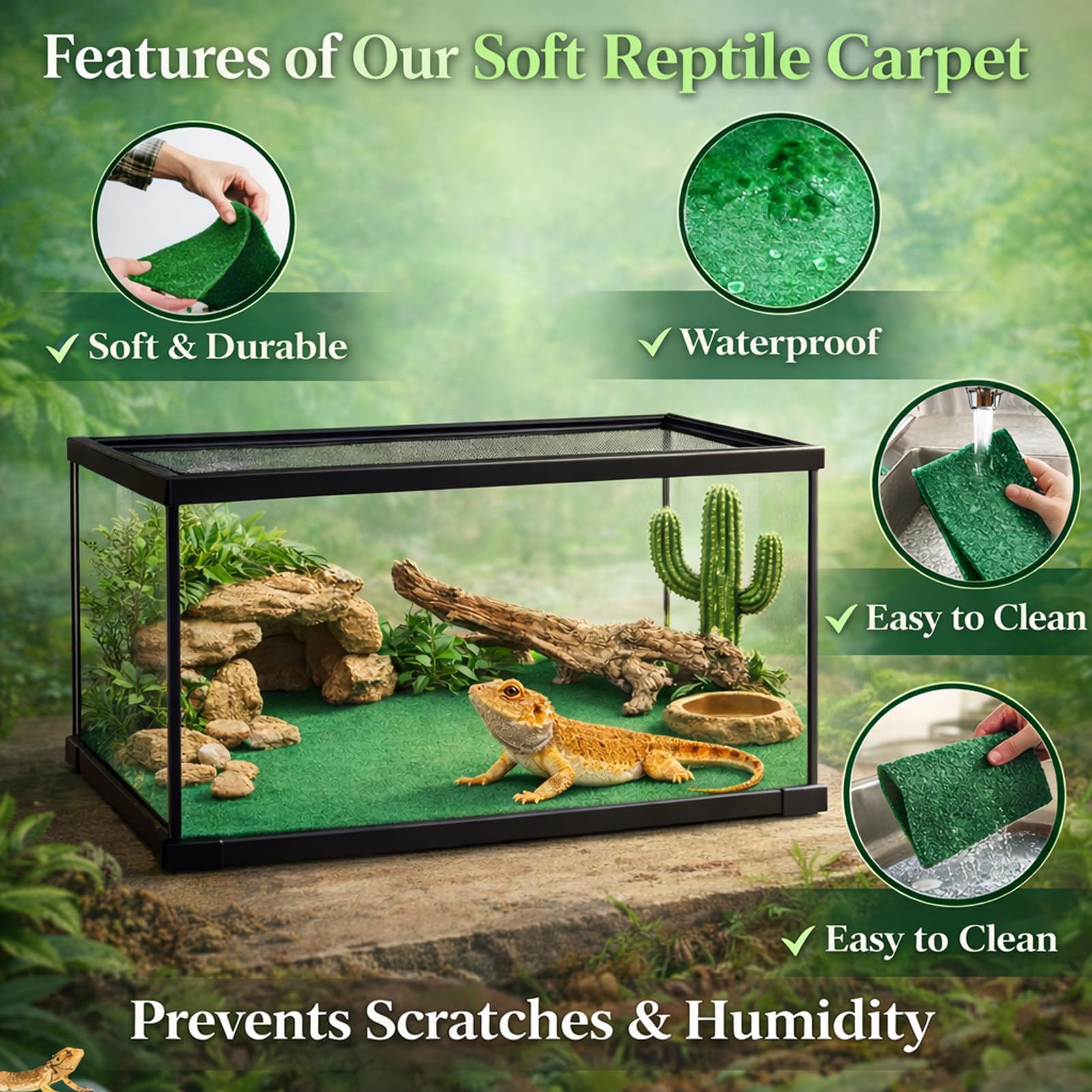 Alfombra HERCOCCI para terrario 100x50 cm, suave y absorbente para reptiles.