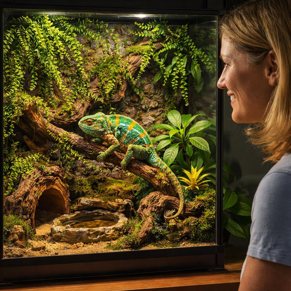 HERCOCCI Habitat reptiles con plantas artificiales para esconderse.