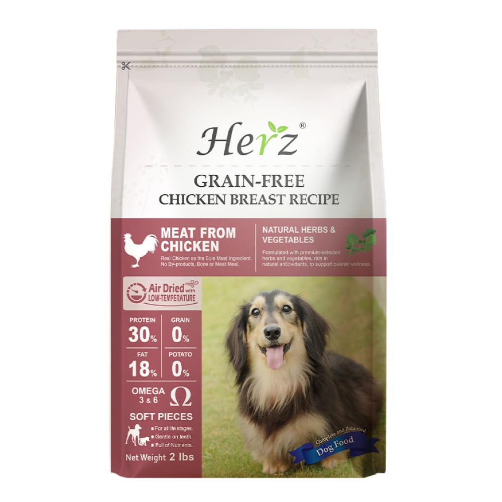 Herz alimento para perros deshidratado al aire con pechuga de pollo, opción natural.