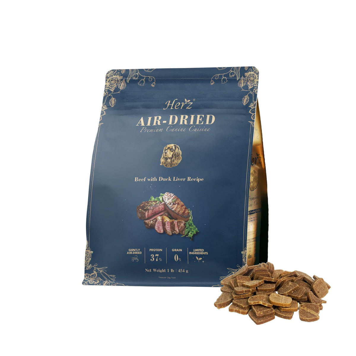 Herz alimento seco al aire para perros con carne de res y hígado de pato, sabor intenso.
