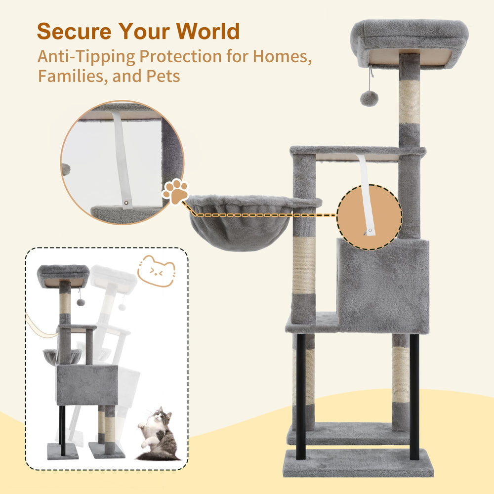 Heybly Arbol para Gatos: columna de acero estable para juego seguro.