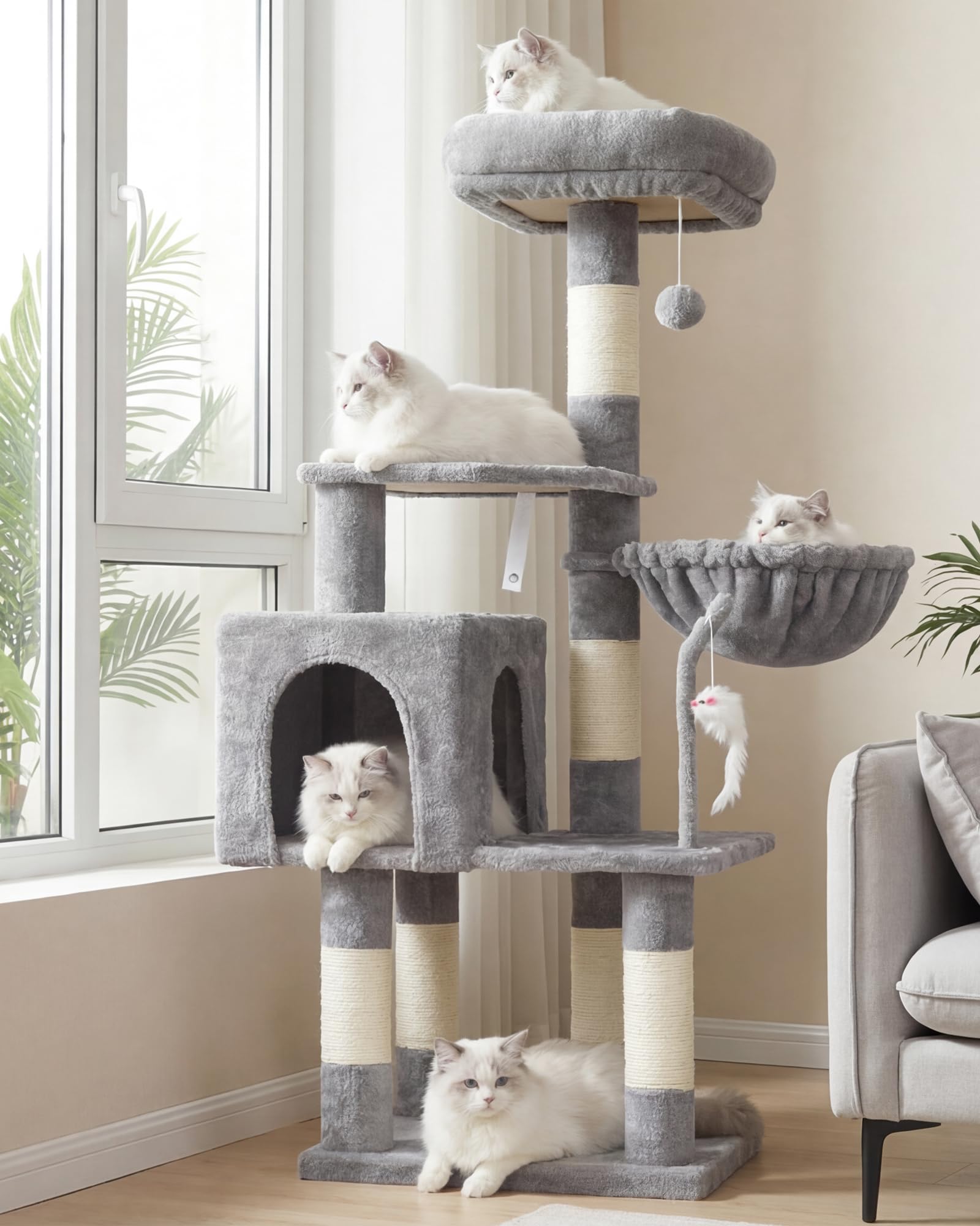 Heybly Cat Tree con juguete y pelota para juego interactivo