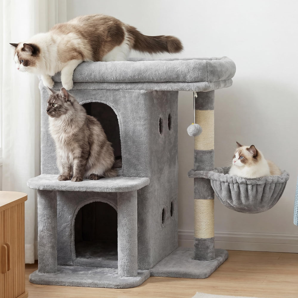 Heybly torre para gatos, dos compartimentos de nivel para retiro privado y tranquilo.
