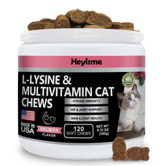 HEYISME L-Lisina para gatos: bote de comprimidos sabor salmón para apoyo inmunitario.