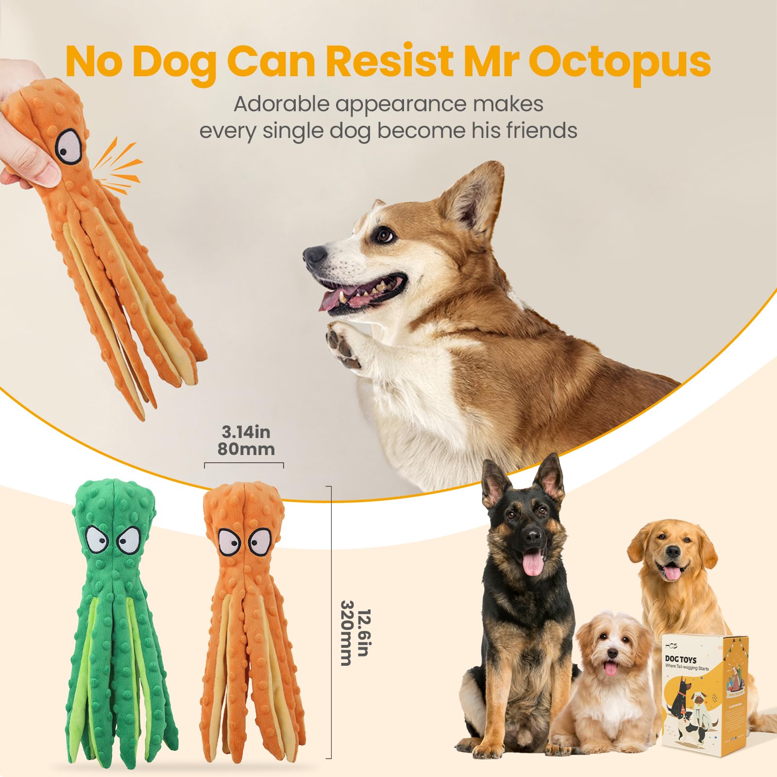Pulpo sin relleno HGB, duradero para perros de todas las tallas.