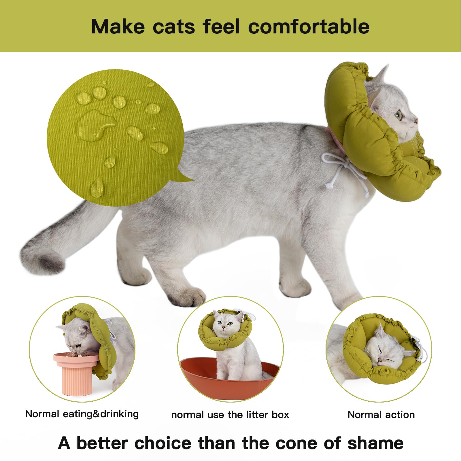 H HIDREAM cono gato ajuste elastico vista lateral, ajuste seguro para comer