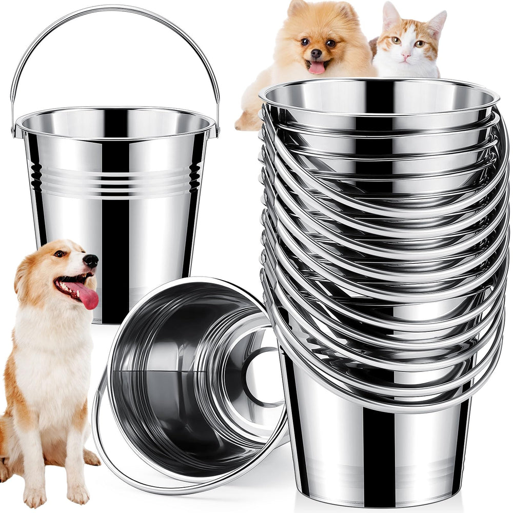 Cubo Hicarer para perros de acero inoxidable con asa, ideal para agua.