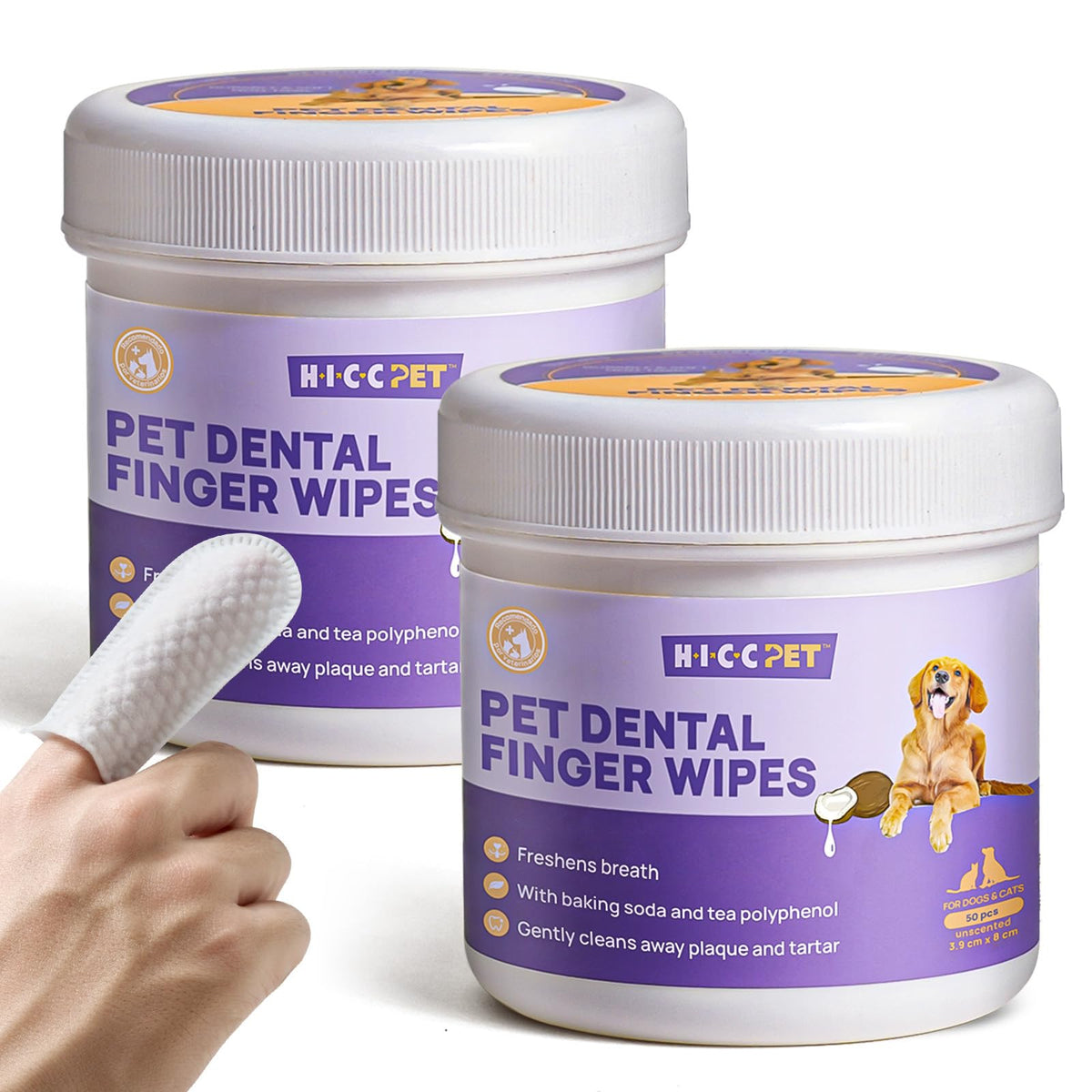 HICC PET, toallitas dentales para perros y gatos, limpieza suave de dientes y encías.