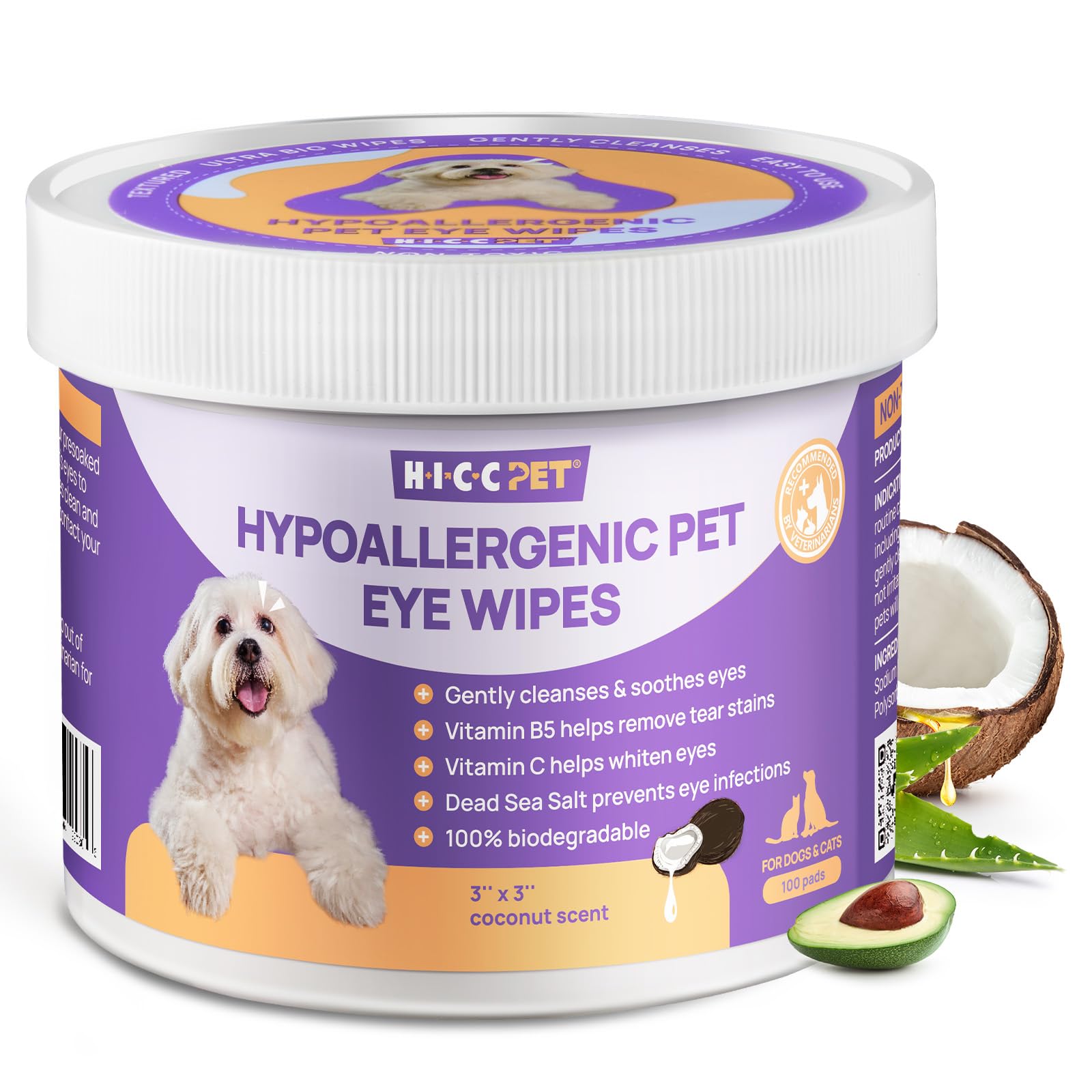 HICC PET toallitas ojos para perros y gatos con 100 piezas para limpieza rápida