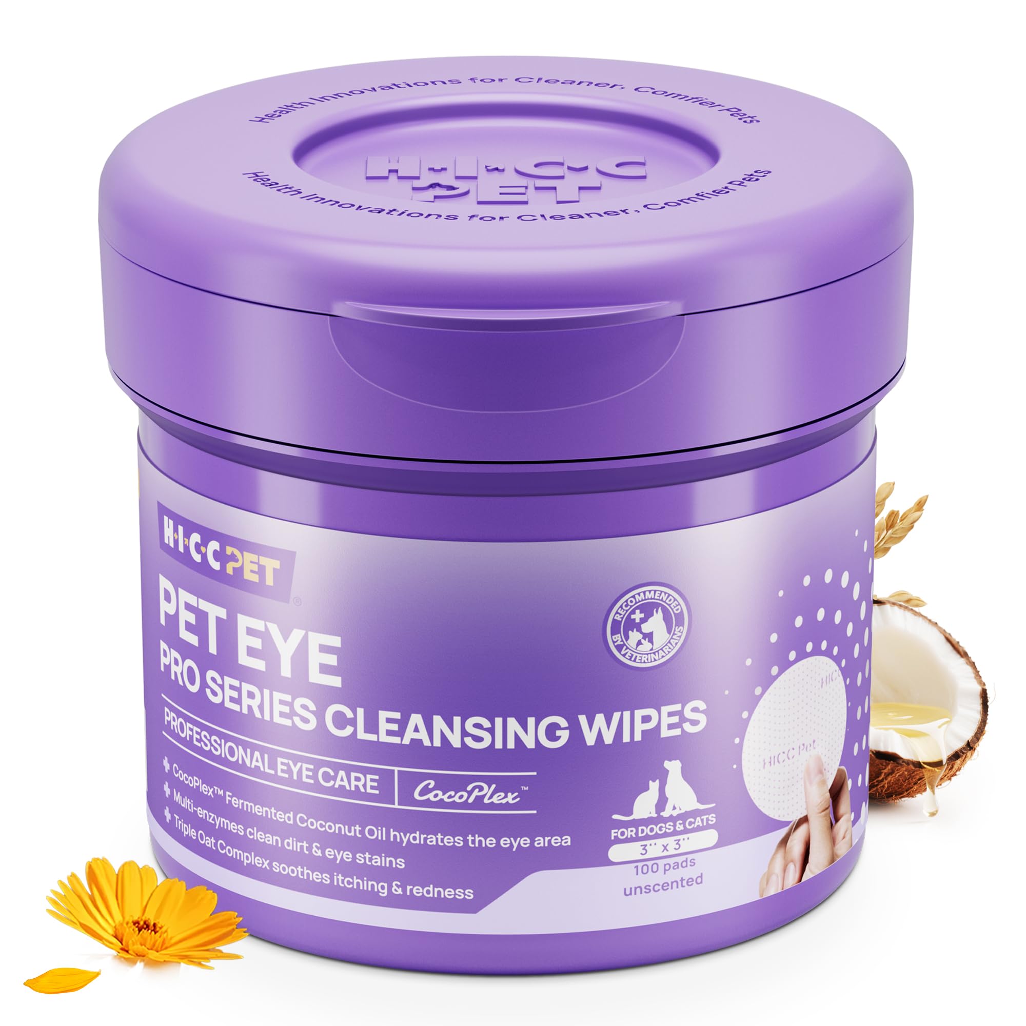 HICC PET toallitas ojos en paquete para limpieza suave de ojos de perros y gatos.