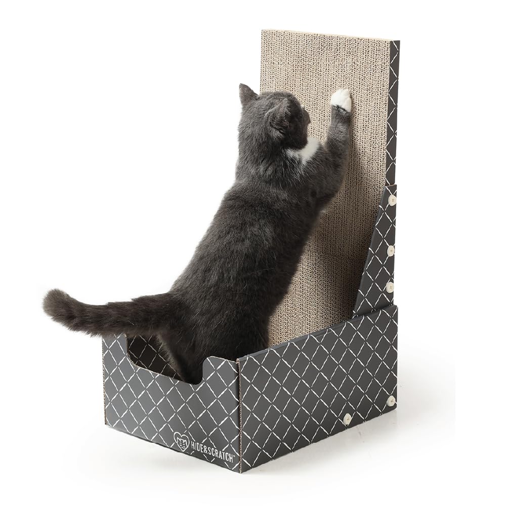 Hide & Scratch caja rascador para gato, pared vertical gris diamante, refugio cómodo.