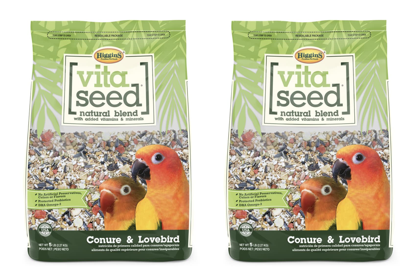 Higgins Vita Seed Natural Blend, bolsa de 5 lb, ideal para conures y lovebirds
