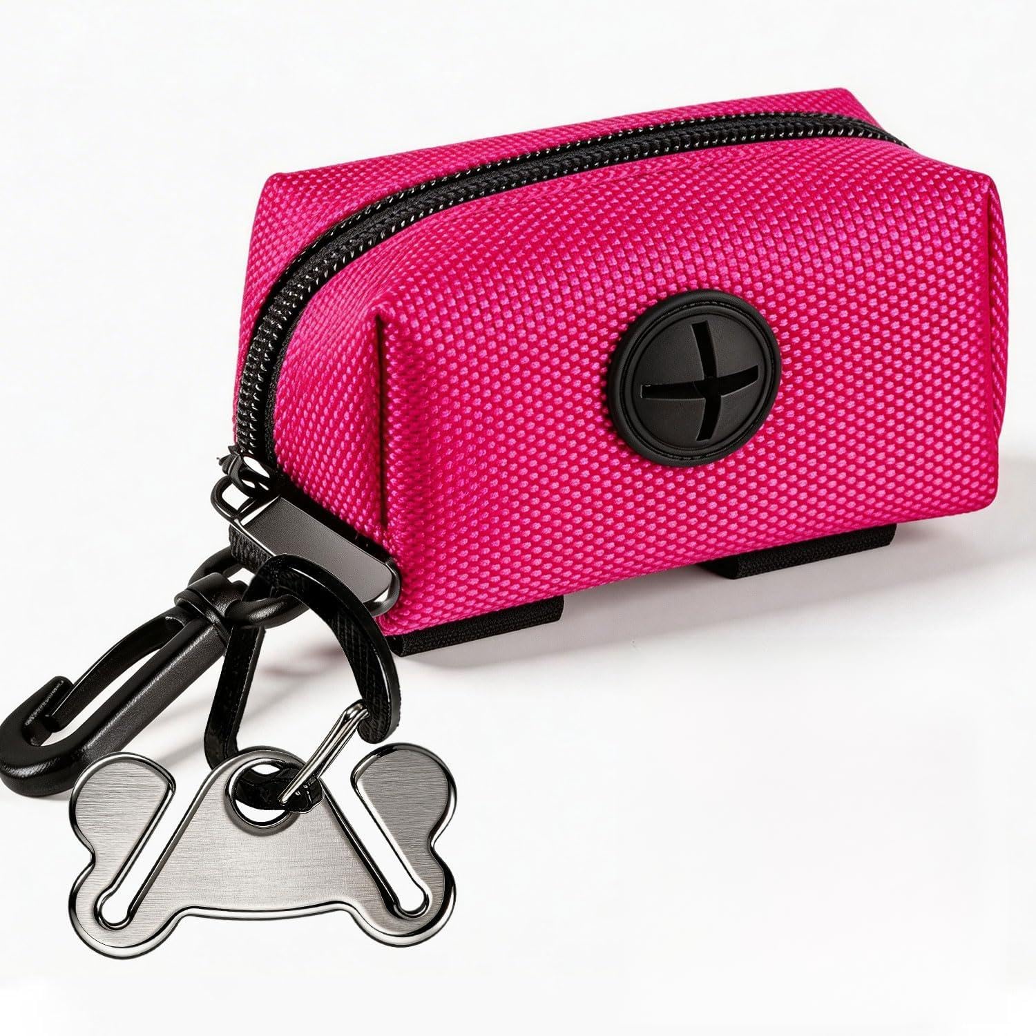 Hilihali dispensador de bolsas para perro rosa, práctico para paseos sin manos.