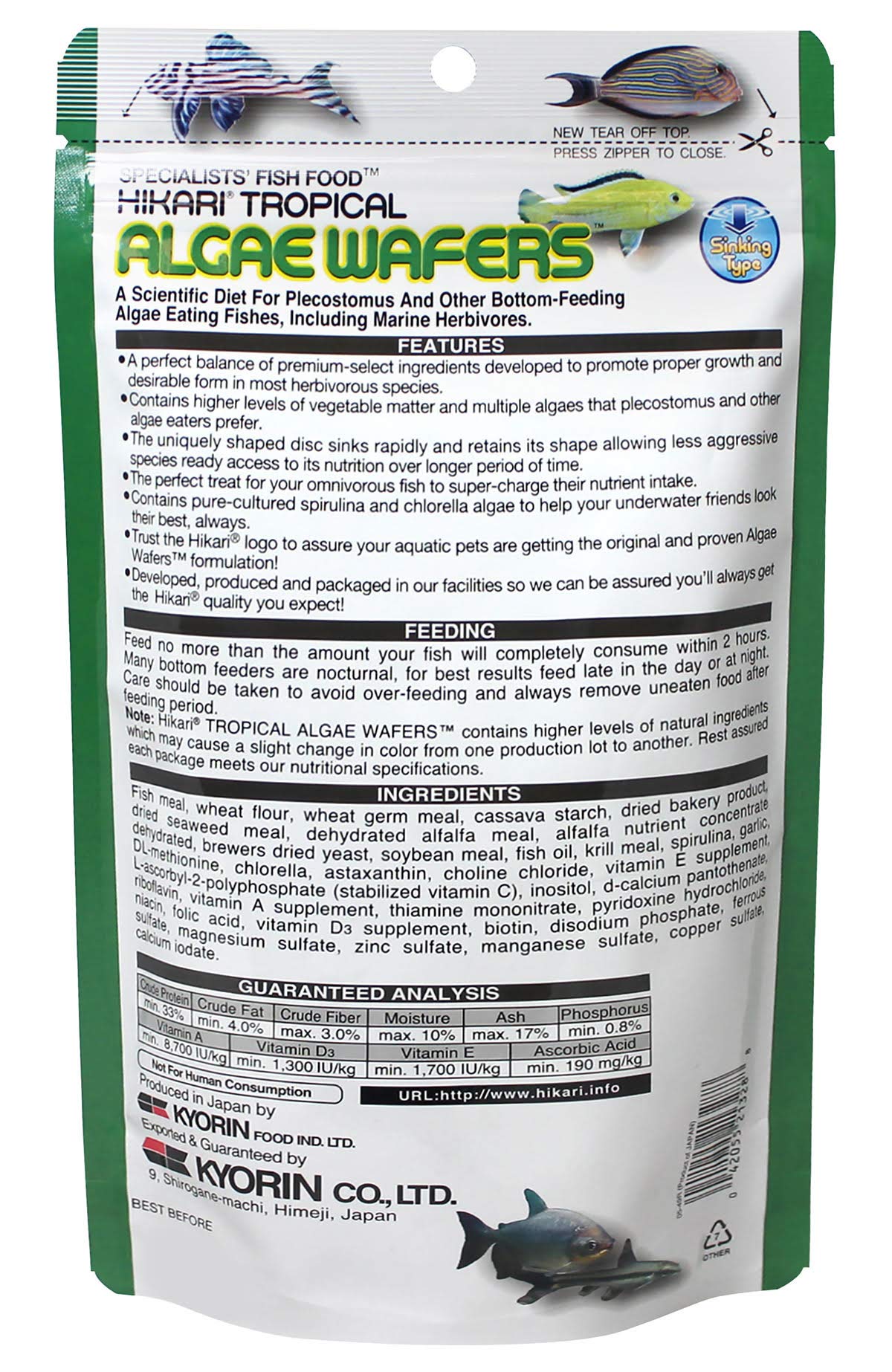 Pastilla de alga tropical Hikari con textura uniforme para alimentación estable.