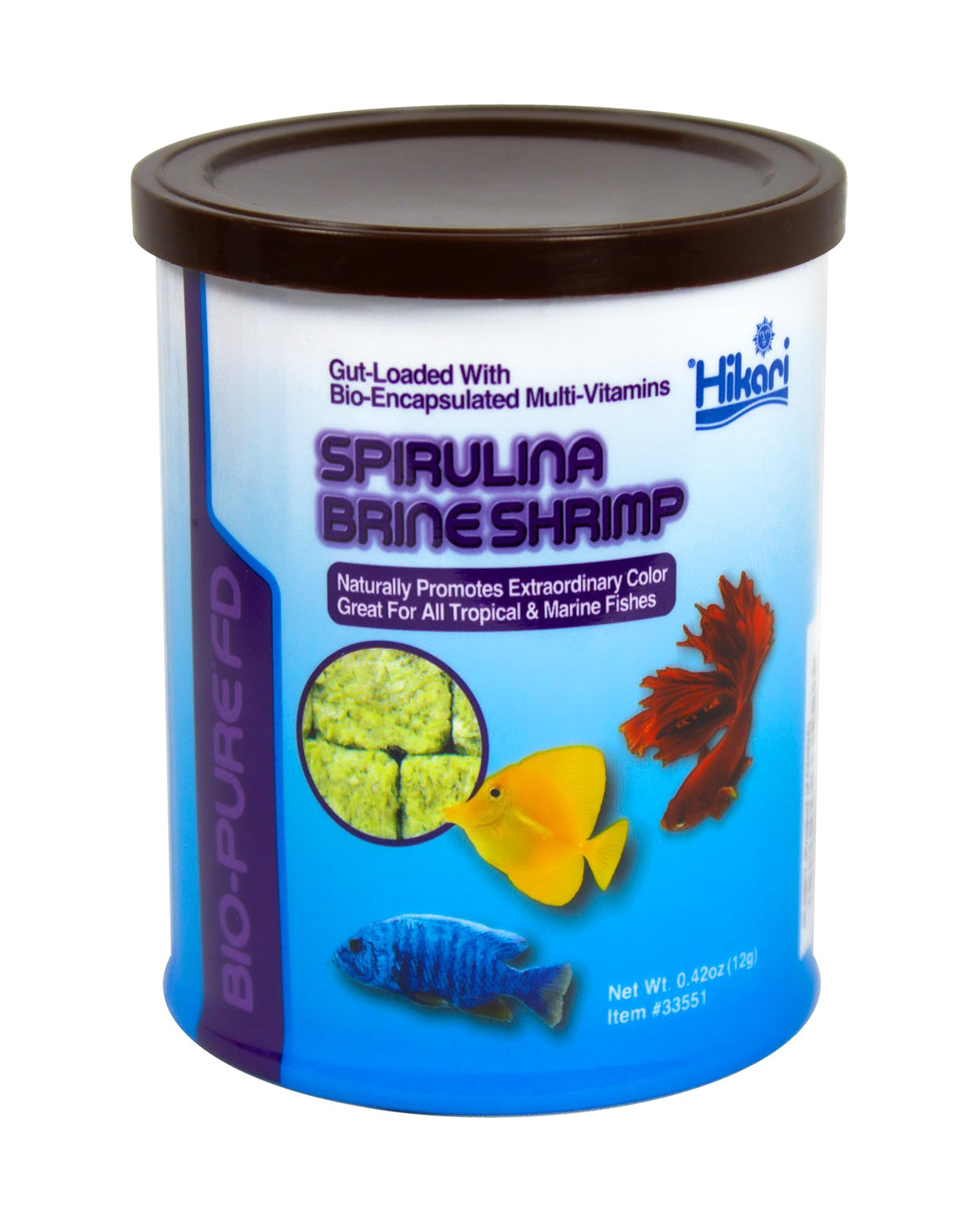 Cúbicos de camarón con espirulina de Hikari para mascotas, nutrición sabrosa.