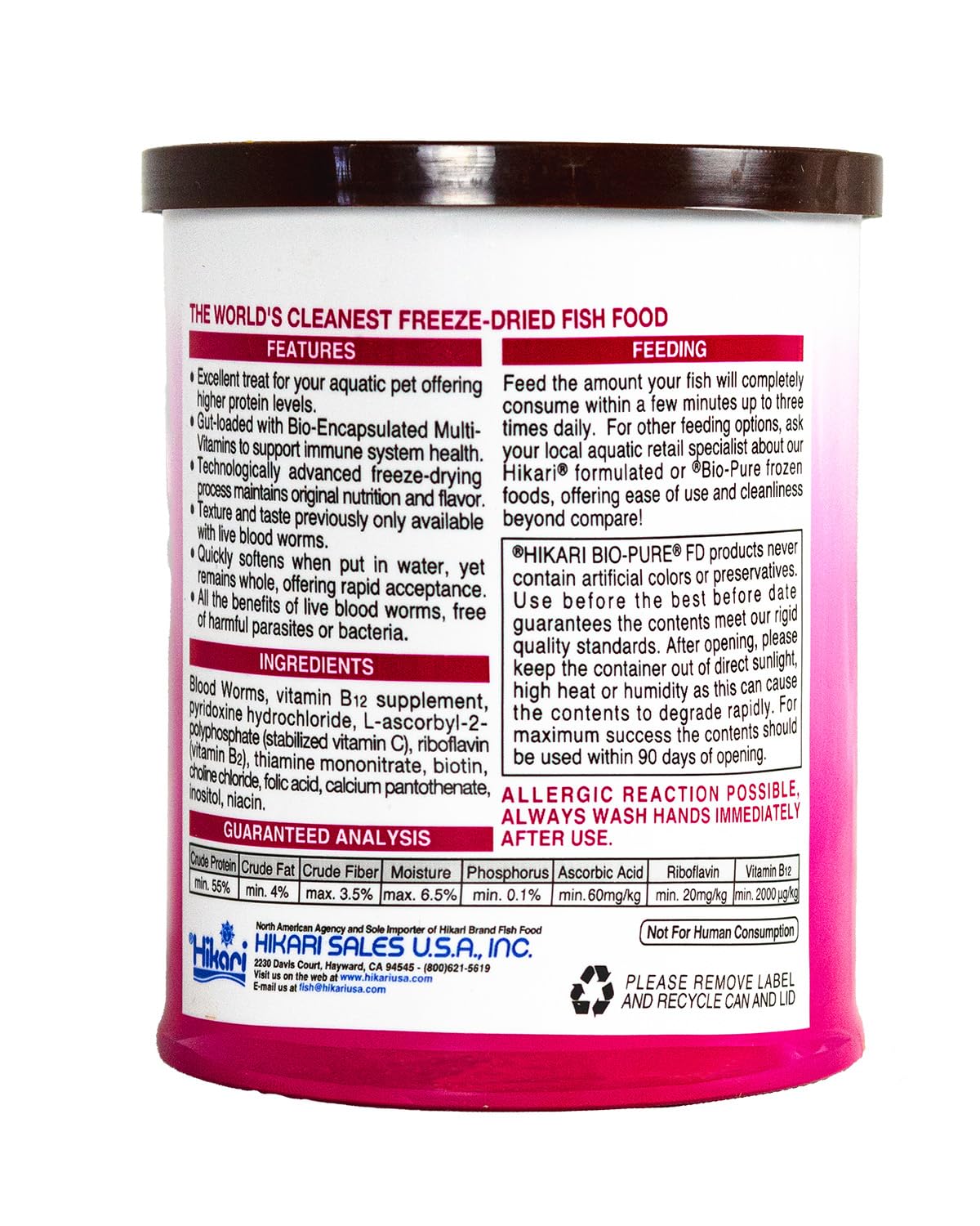 Gusanos de sangre liofilizados Hikari Bio-Pure aseguran agua clara al alimentar.