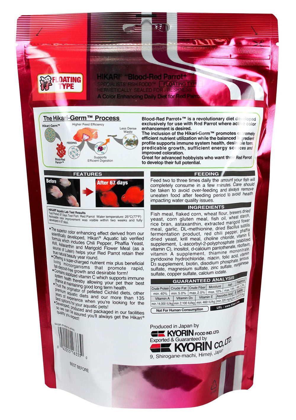 Hikari Blood Red Parrot+ brillo de color intenso en pez loro