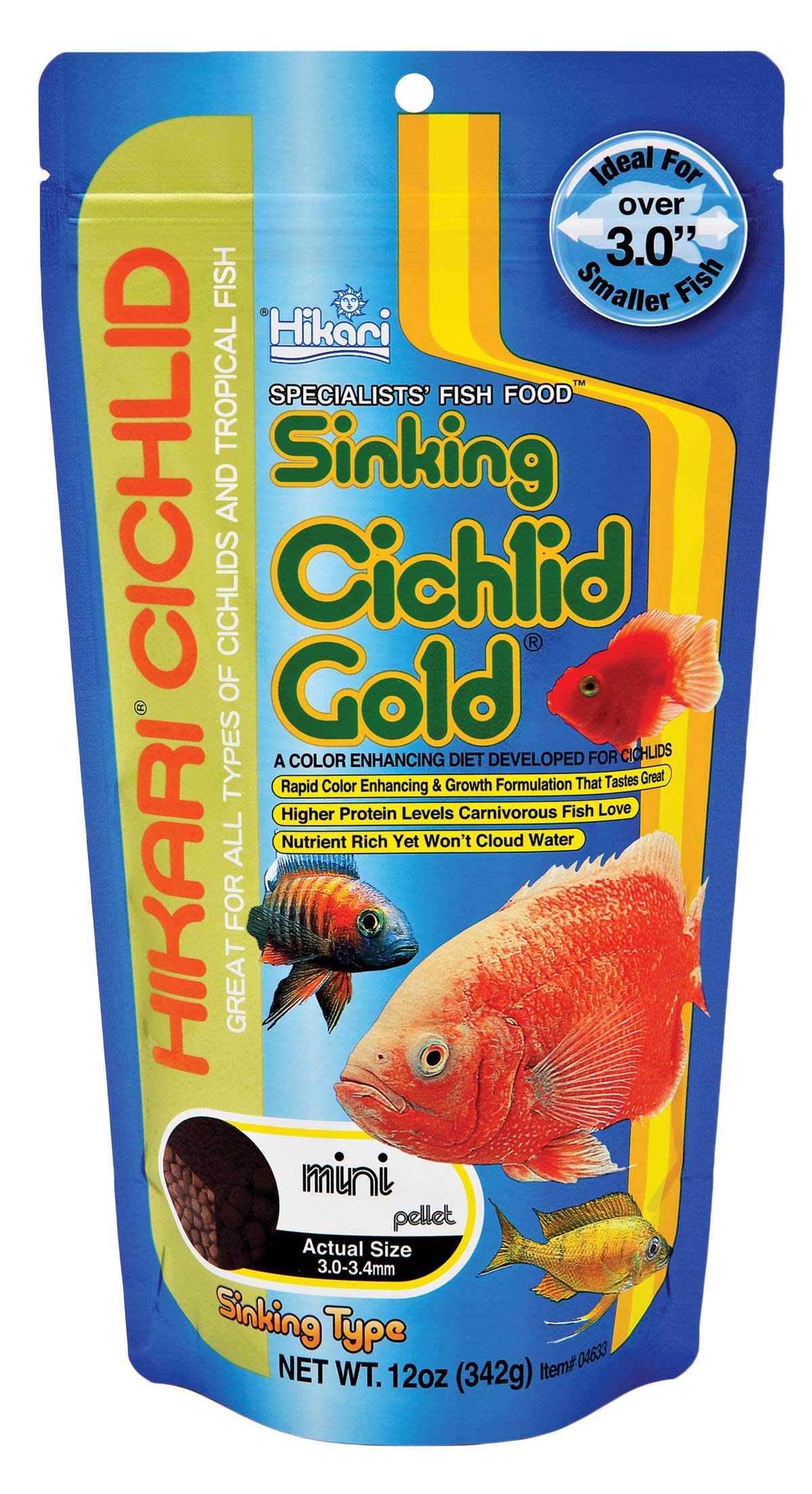 Envase de pellets dorados Hikari para cíclidos mini