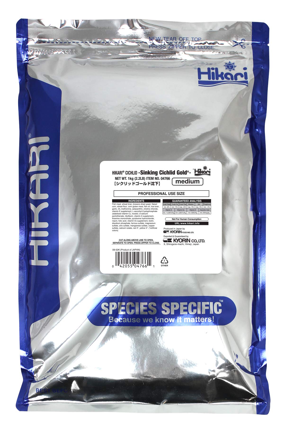 hikari gránulos dorados para ciclidos, alimentación que hunde y mantiene la claridad del acuario