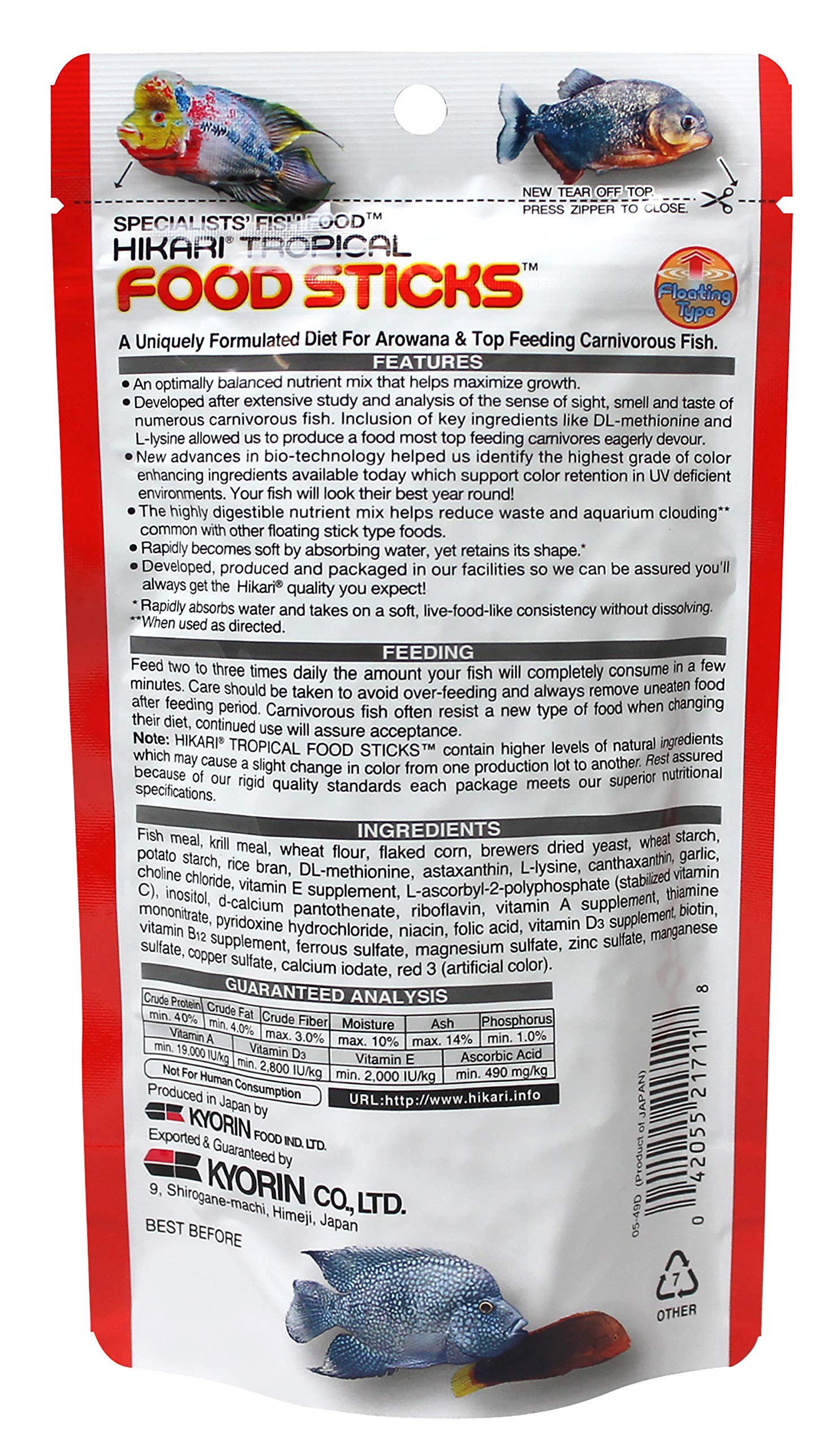 Hikari Palitos Tropicales 250 g, textura dura que facilita la ingesta diaria.