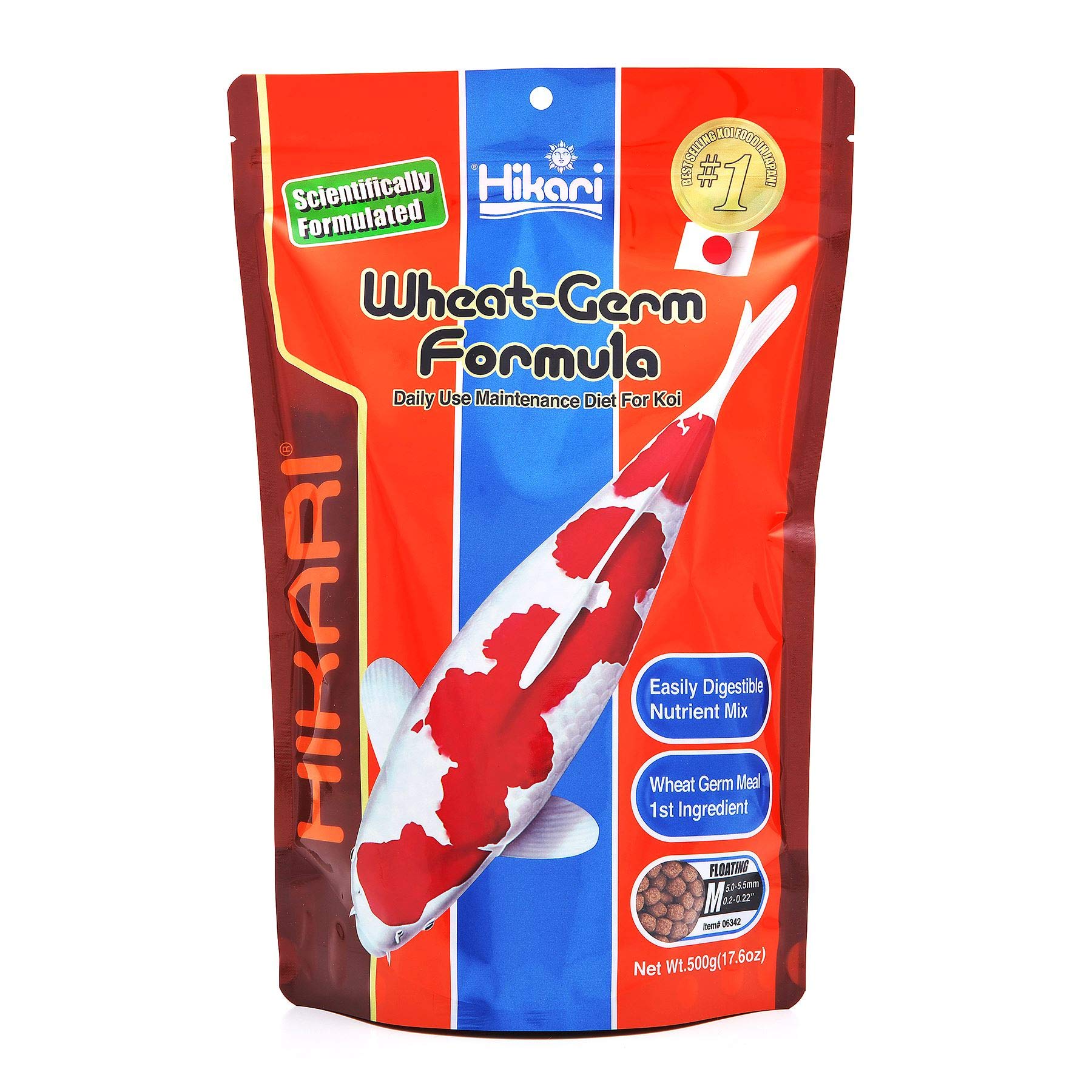 Pellets flotantes de germen de trigo Hikari para mascotas, ideal para monitorear la ingesta.