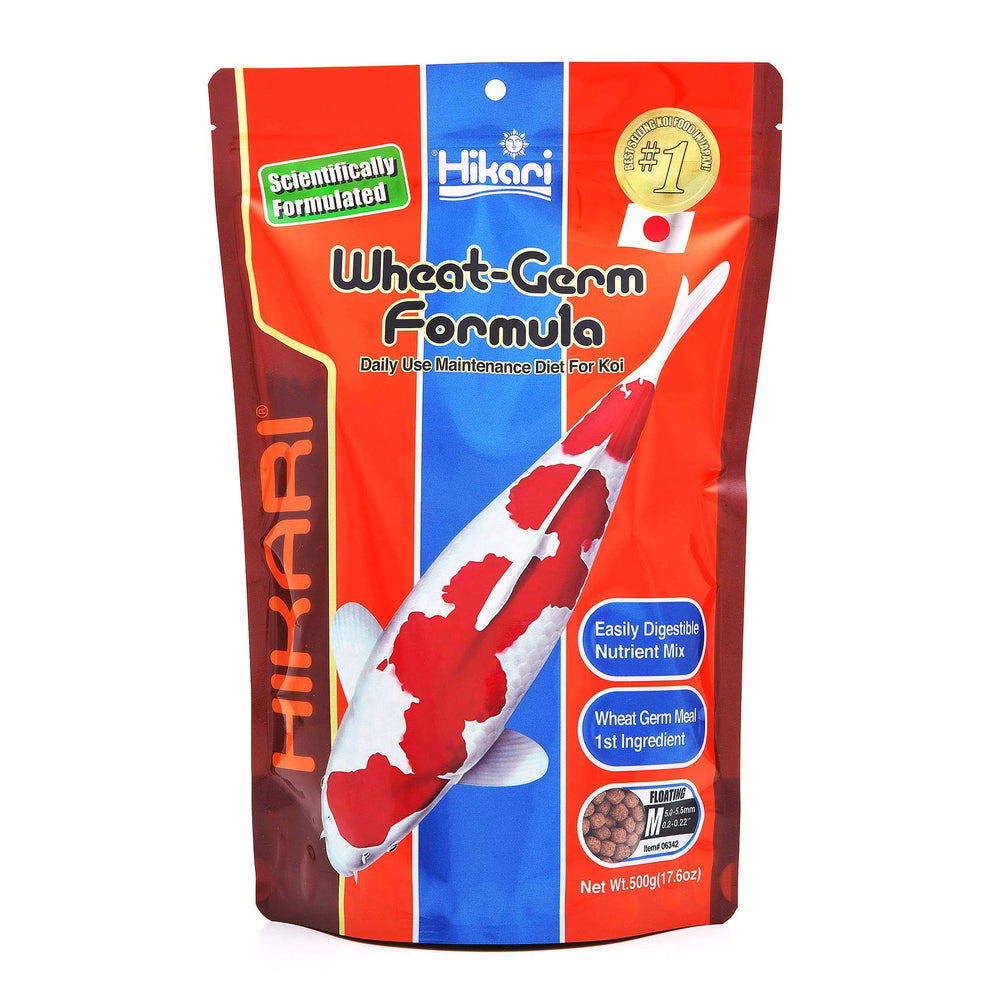 Pellets flotantes de germen de trigo Hikari para mascotas, ideal para monitorear la ingesta.