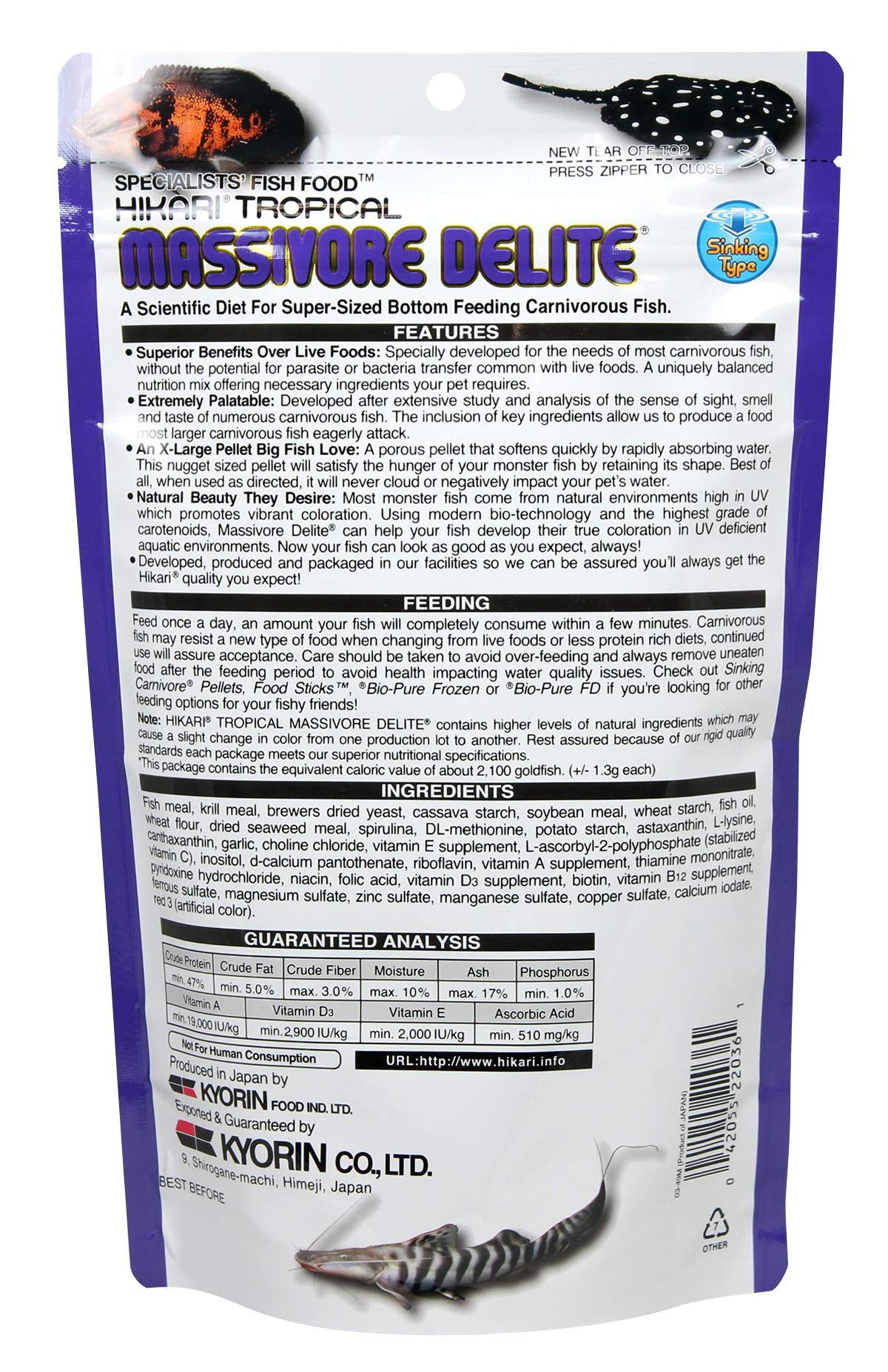 Hikari Tropical Massivore Delite empaque fresco que garantiza calidad y frescura.
