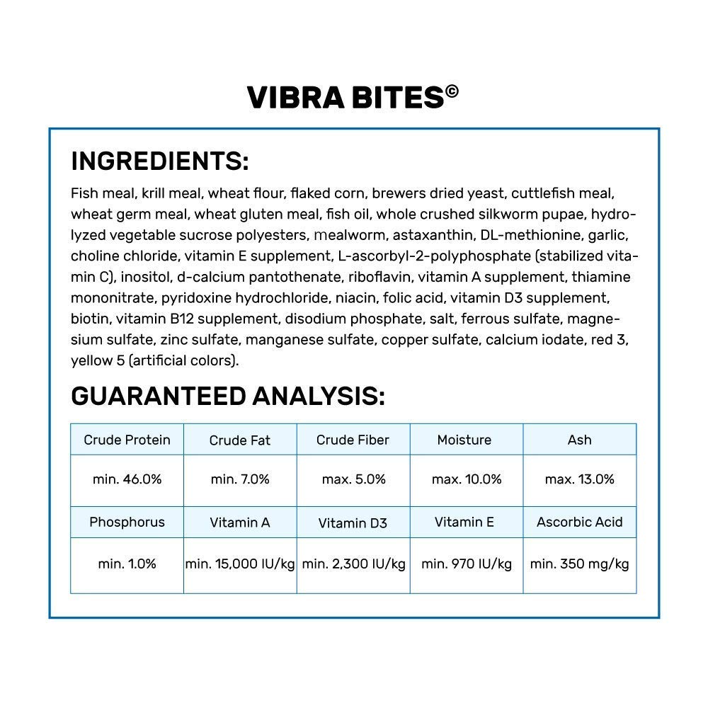 Hikari Vibra Bites contiene gusanos de harina para sabor y aceptación.
