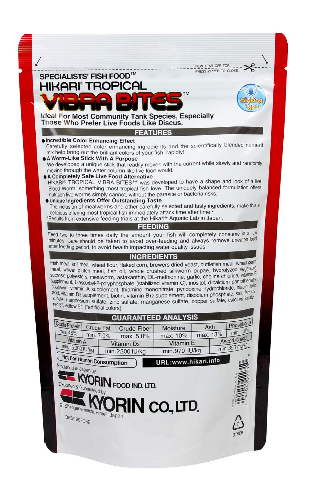 Hikari Vibra Bites: pellets en formato compacto para alimentación eficiente.