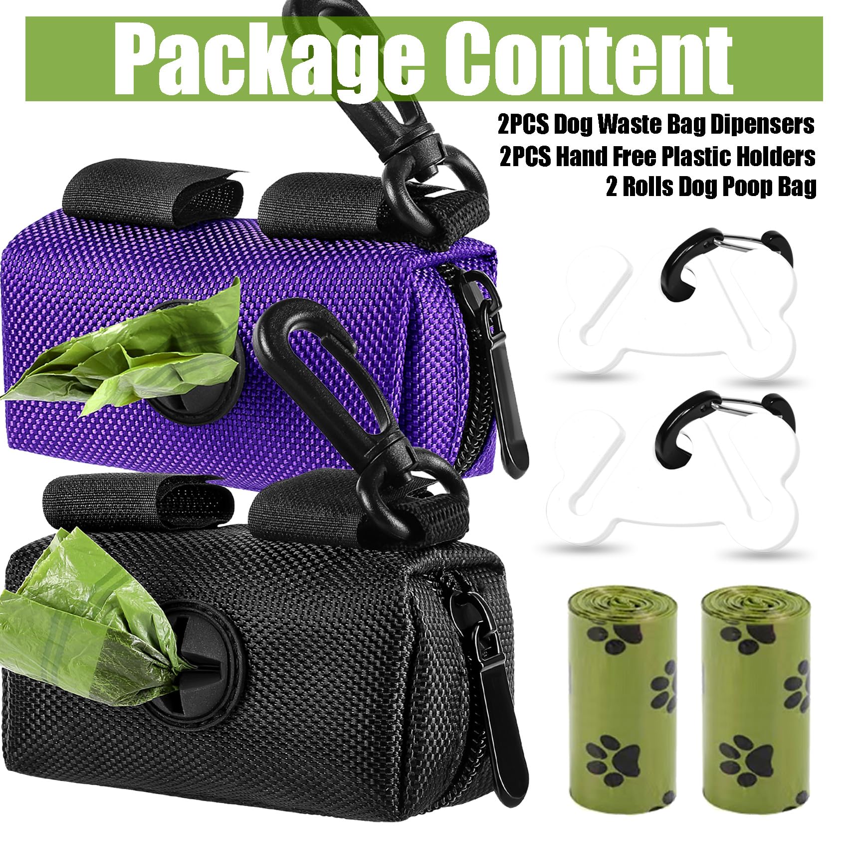 Portabolsas doble Hilihali para paseo cómodo, dos bolsillos para bolsas usadas.