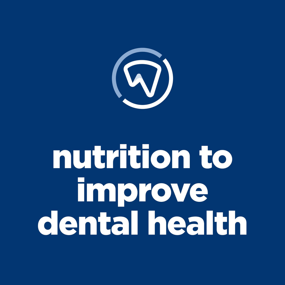 Hill's Science Diet Adulto Oral Care fibra interbloqueada para cepillar dientes.