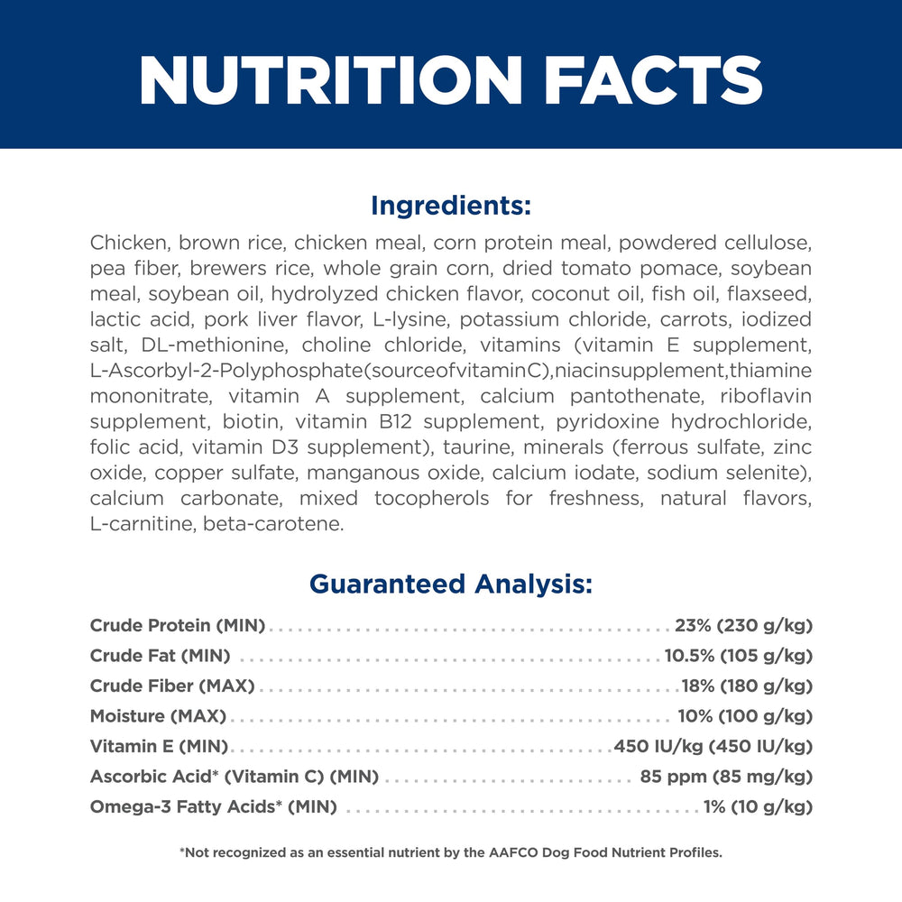 Hill's Science Diet Perfect Weight & Joint Support ingredientes clave visibles en etiqueta.