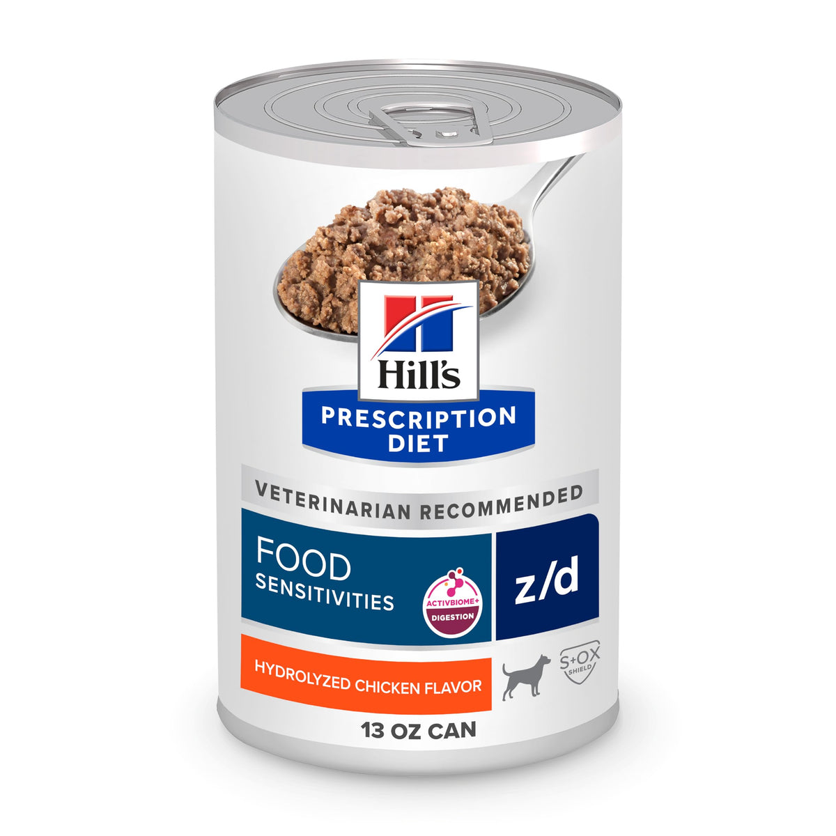 Hill's Dieta de Prescripción z/d, lata hidrolizada para perros, posible apoyo a piel sana.
