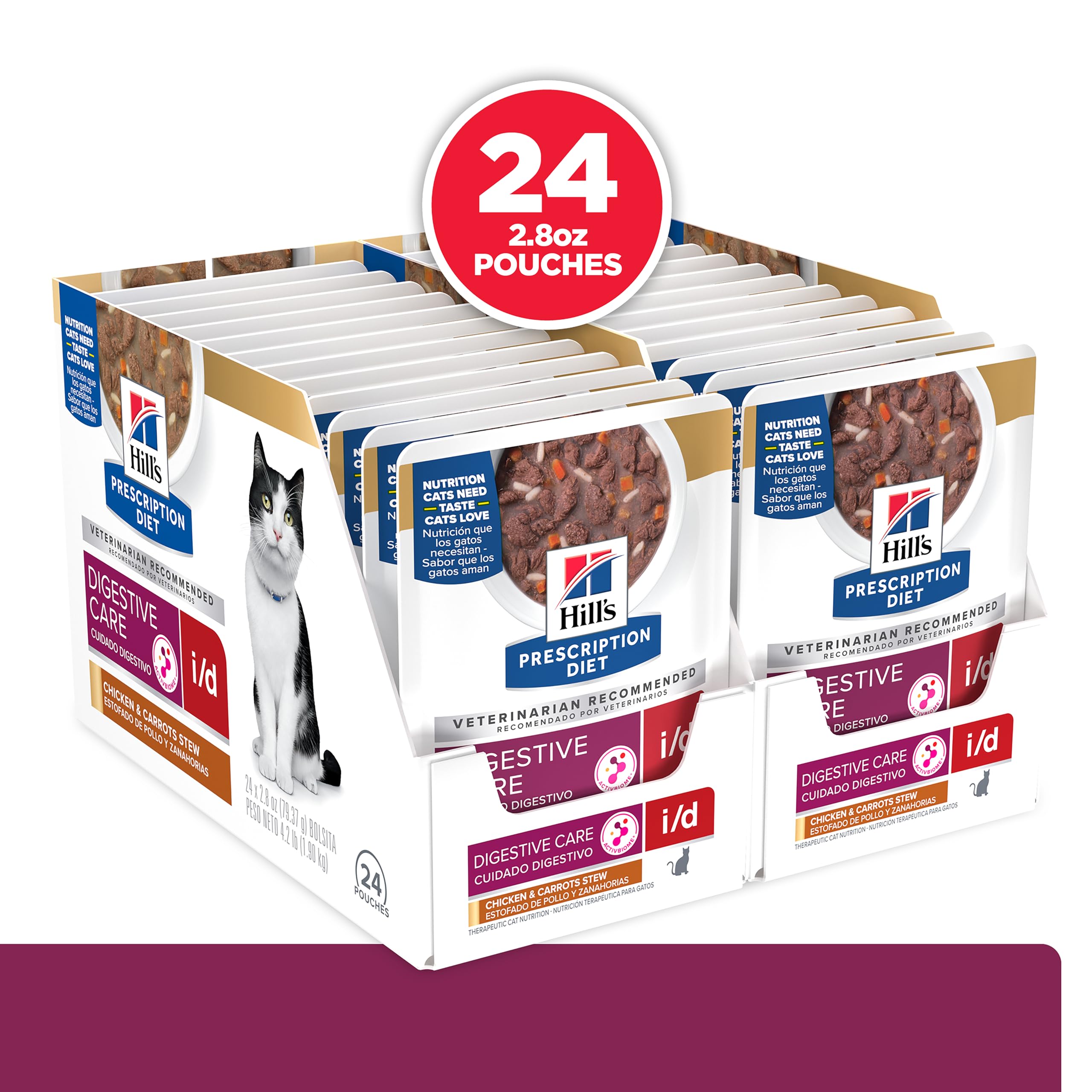 Hill's Prescription Diet i/d Digestive Care para gatos, porciones listas para servir, conveniencia diaria.