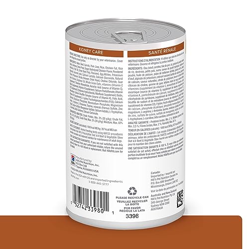 Hill's Prescription Diet k/d guiso ternera y vegetales en lata, trozos jugosos en salsa.