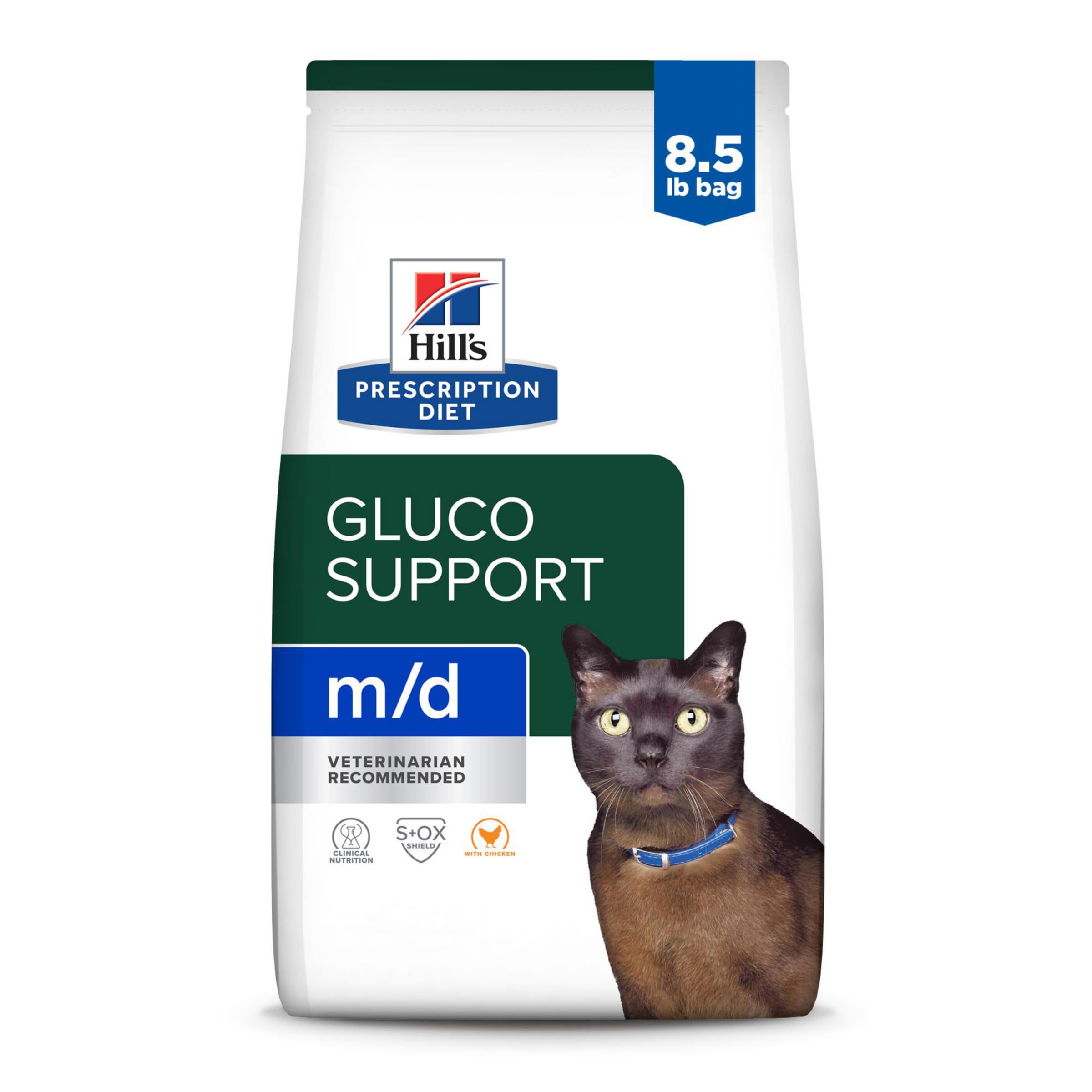 Bolsa 8.5 lb Hill's GlucoSupport para gatos, práctico manejo nutricional.