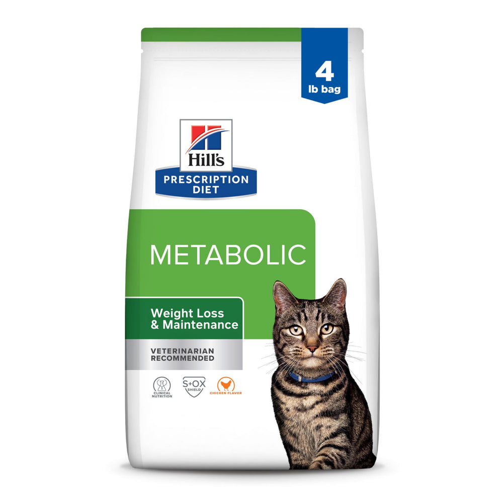 Gato comiendo Hill's Metabolic con sabor a pollo para control de peso