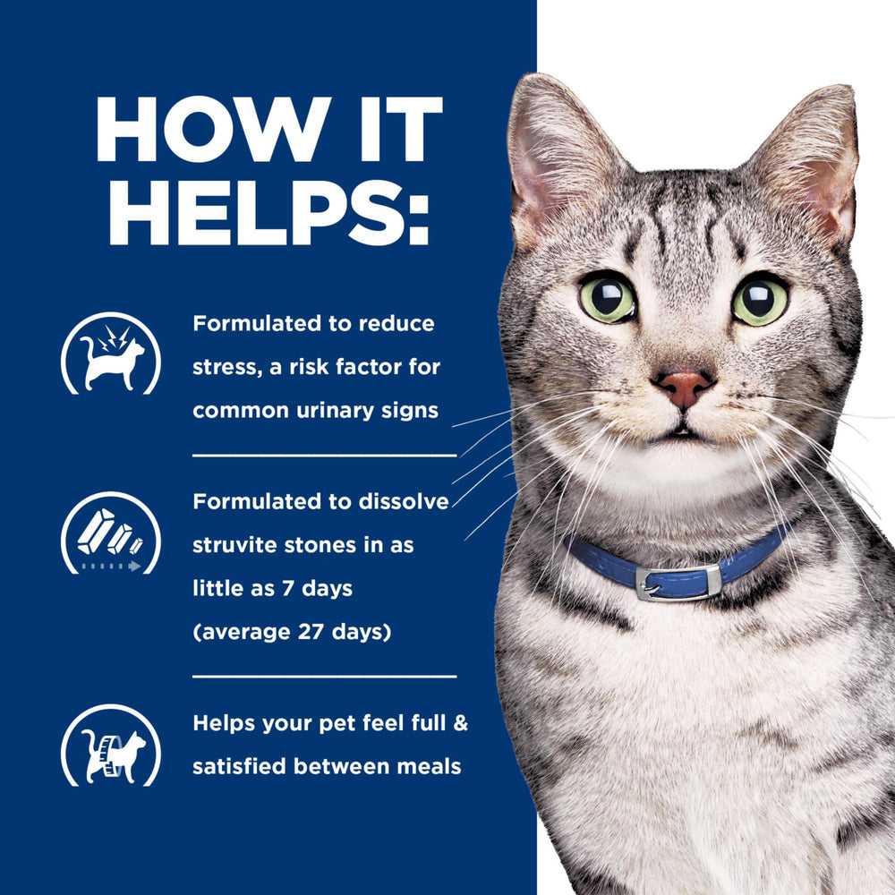 Hill's Prescription Diet Metabolic+Urinary Stress, formulado por nutricionistas y veterinarios para soporte nutricional.