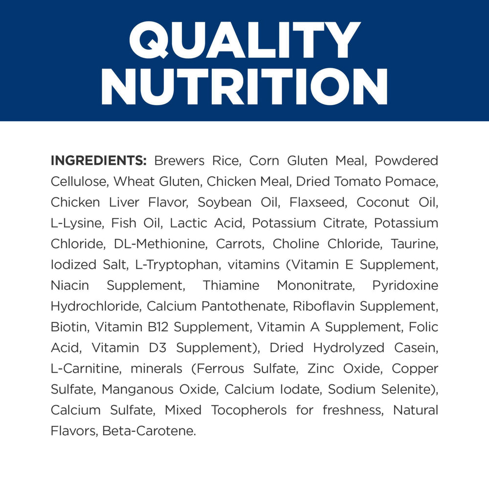 Hill's Prescription Diet Metabolic+Urinary Stress, gato comiendo alimento sabor pollo, apoyo al gusto.