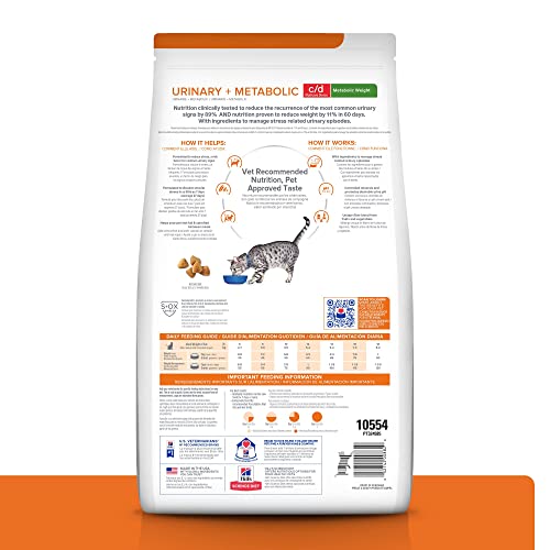 Hill's Prescription Diet Metabolic+Urinary Stress, porciones para gatos, favorece la saciedad entre comidas.