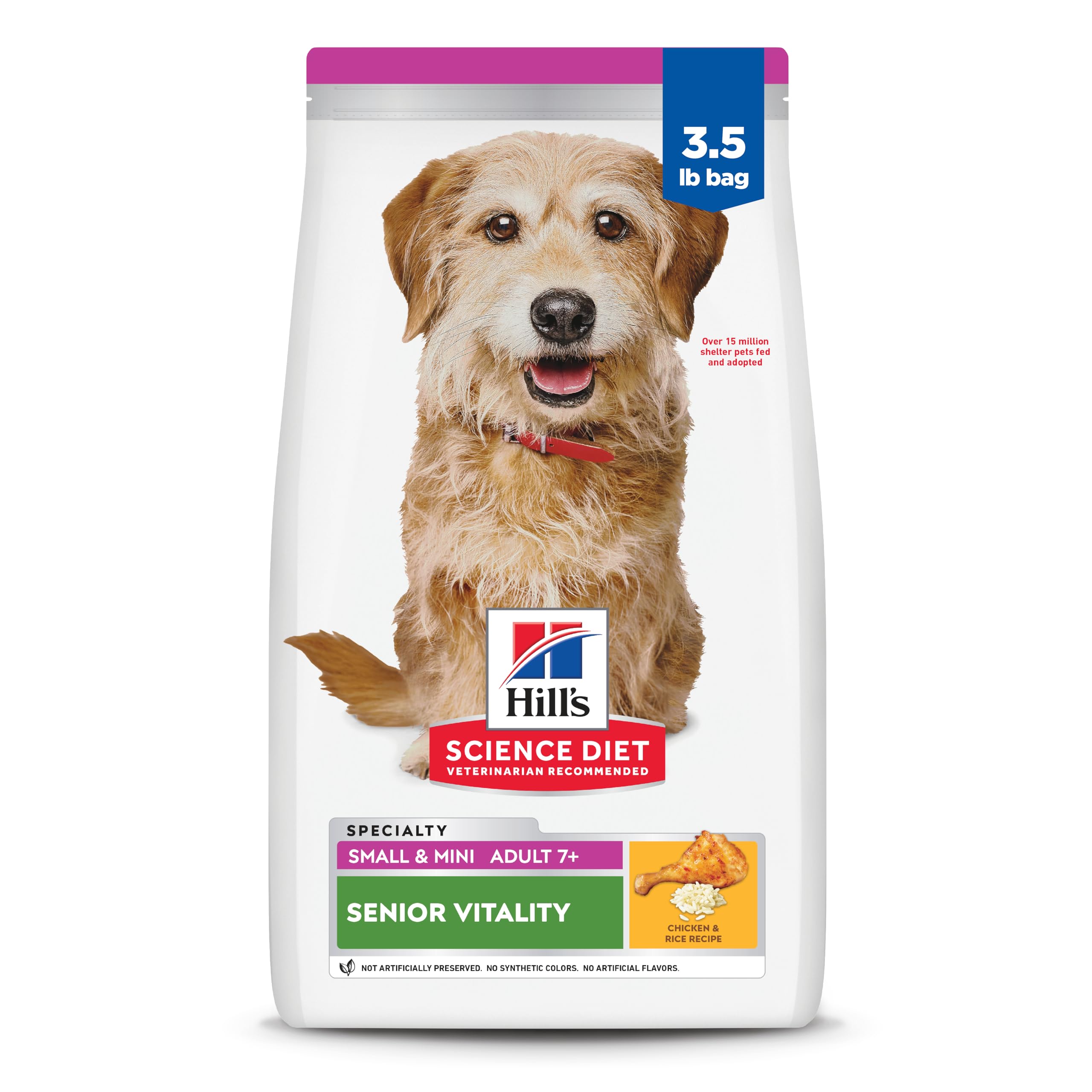 Hill's Science Diet Adult 7+ para perro pequeño, bolsa de 3,5 lb, croquetas de pollo y arroz para vitalidad