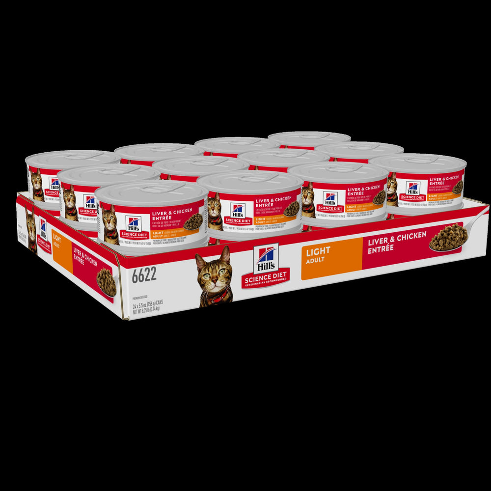 Hill's Science Diet Adult Light sirviendo en plato, porciones equilibradas para gatos activos