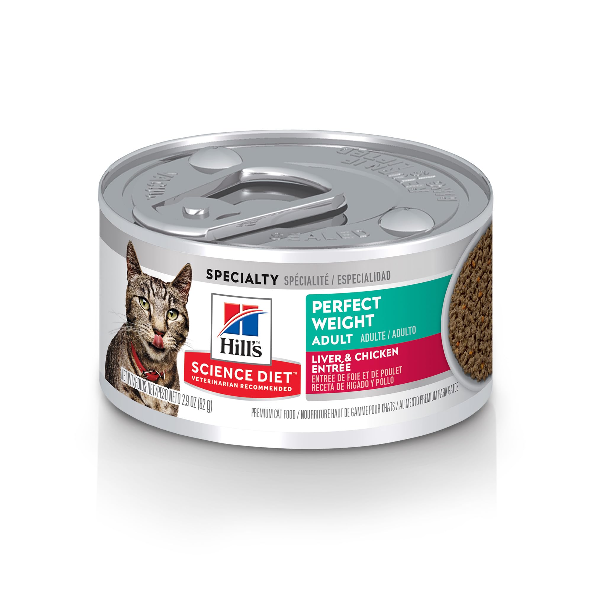 Hill's Science Diet Adult Perfect Weight en lata con higado y pollo para apoyo de peso.